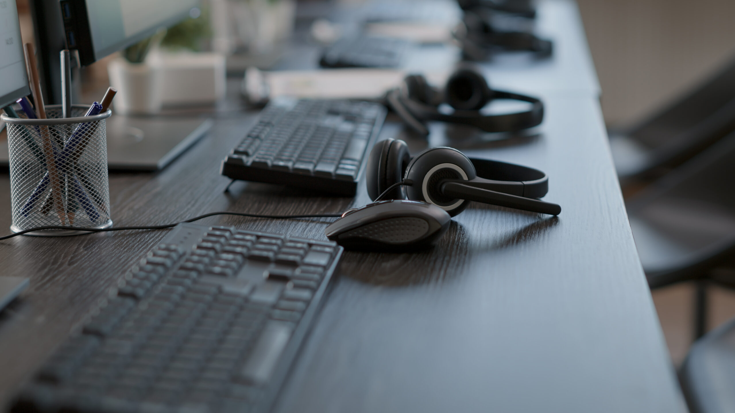 Modern call center headsets representing 24/7 support